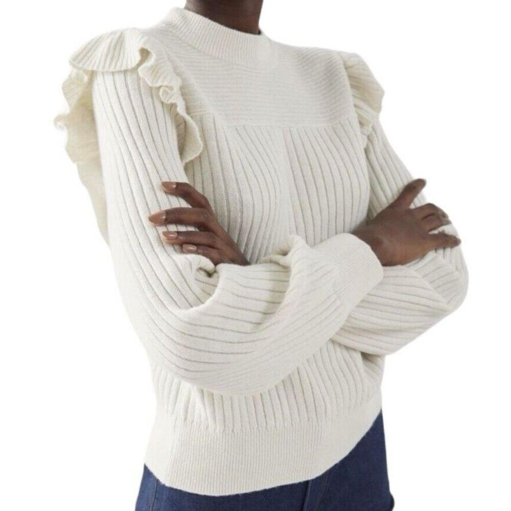 PARIS ATELIER & other stories Sweater Womens Small Ivory Ruffle‎ Sleeve Ribbed